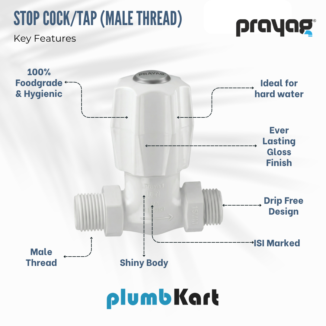 Stop Cock/Tap (Male Thread) 15mm - By Prayag