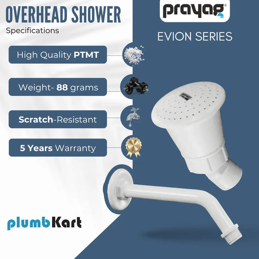 Overhead Shower 15mm + Shower Arm 225mm - By Prayag