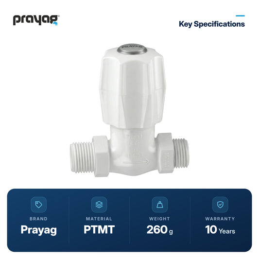 Stop Cock/Tap (Male Thread) 15mm - Prayag key specifications: PTMT, 260 g, 10-year warranty