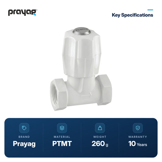 Stop Cock/Tap (Female Thread) 15mm - Prayag key specifications: PTMT, 260 g, 10-year warranty
