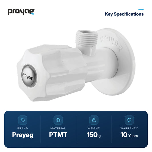 Angle Valve - Prayag key specifications: PTMT, 150 g, 10-year warranty