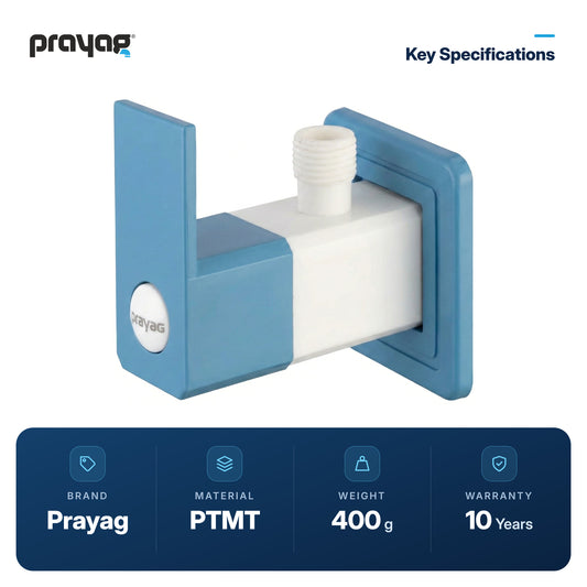 Angle Valve Blue Colour - Prayag key specifications: PTMT, 400 g, 10-year warranty