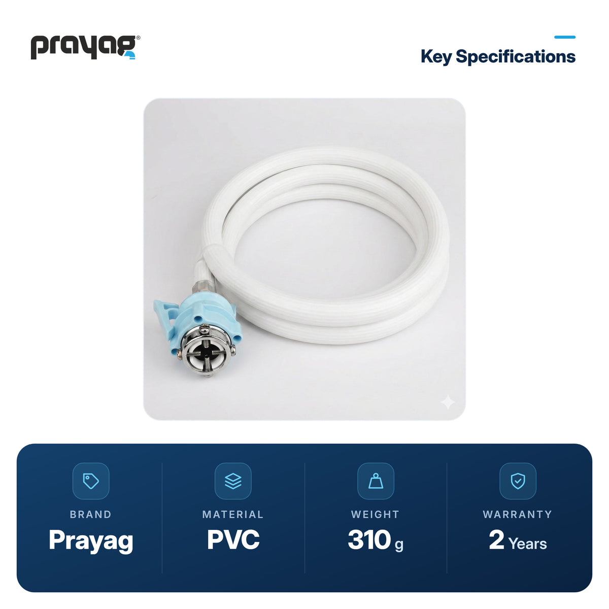 Fully Automatic Washing Machine Pipe 1.5mtr - Prayag key specifications: PVC, 310 g, 2-year warranty