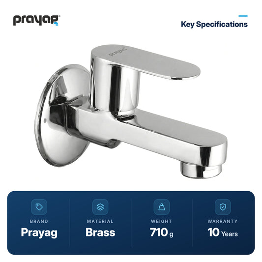 Bib Tap (Short Body) Brass - Prayag key specifications: Brass, 710 g, 10-year warranty