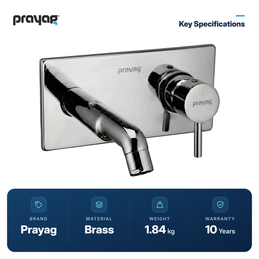 Single Lever Basin Mixer Wall Mount (Concealed) Brass - Prayag key specifications: Brass, 1.84 kg, 10-year warranty