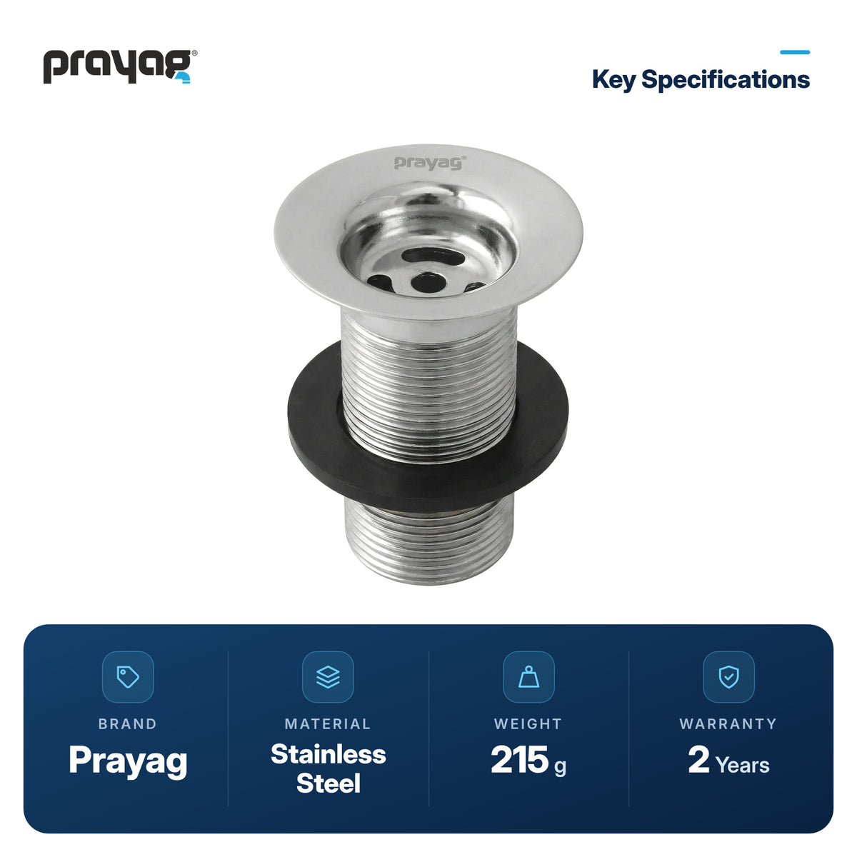 SS Waste Coupling Light (Full Thread) 32mm - Prayag key specifications: Stainless Steel, 215 g, 2-year warranty