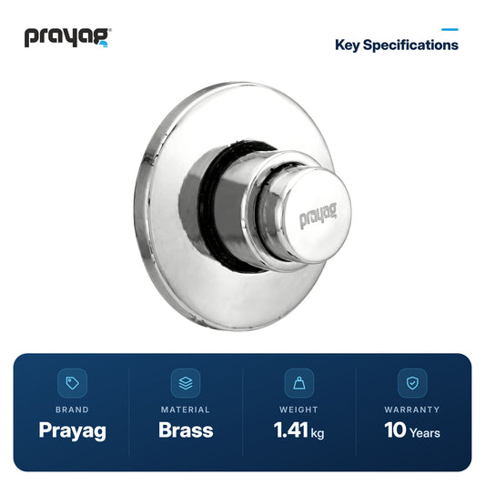 Concealed Flush Valve 40mm - Prayag key specifications: Brass, 1.41 kg, 10-year warranty