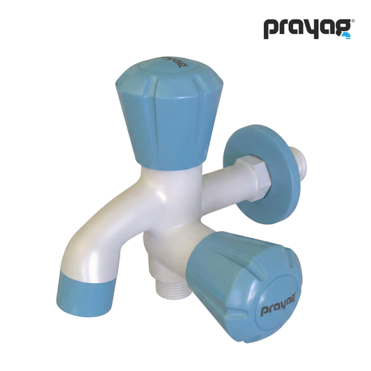 Two Way Bib Tap Foam Flow (Double Handle) Blue Color - By Prayag