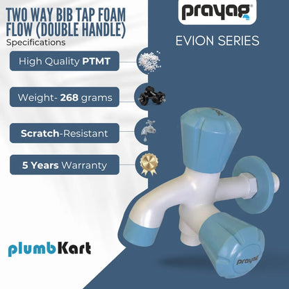 Two Way Bib Tap Foam Flow (Double Handle) Blue Color - By Prayag