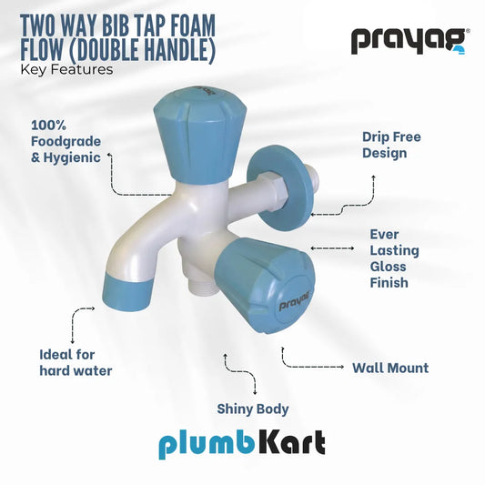 Two Way Bib Tap Foam Flow (Double Handle) Blue Color - By Prayag