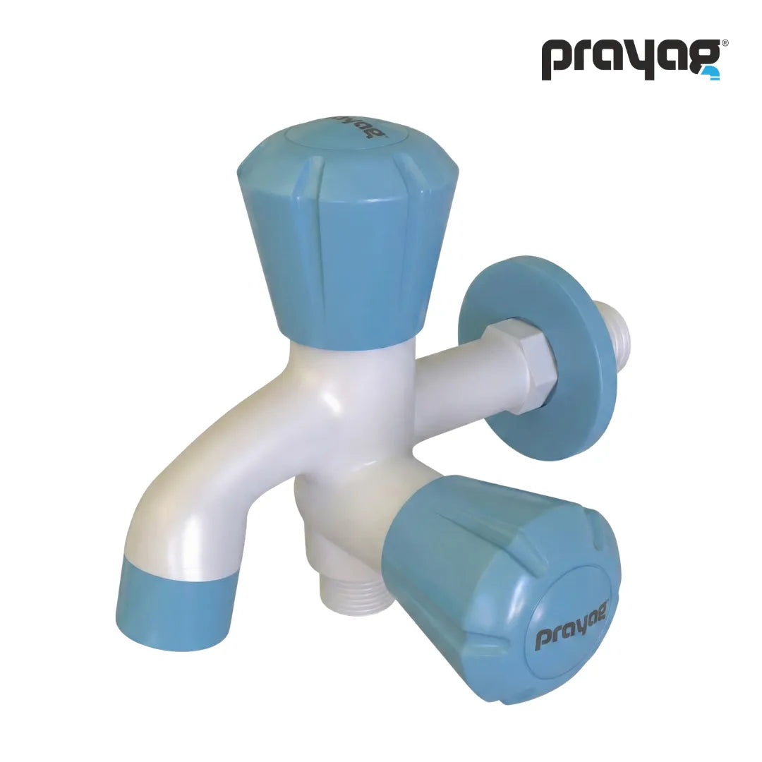 Two Way Bib Tap Foam Flow (Double Handle) Blue Colour - By Prayag