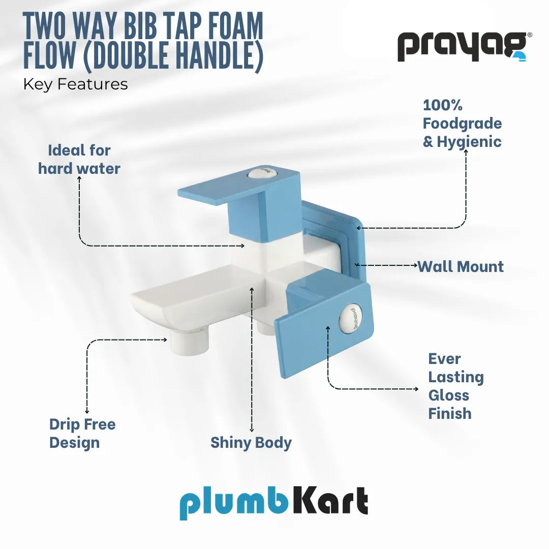Two Way Bib Tap Foam Flow (Double Handle) Blue Color - By Prayag