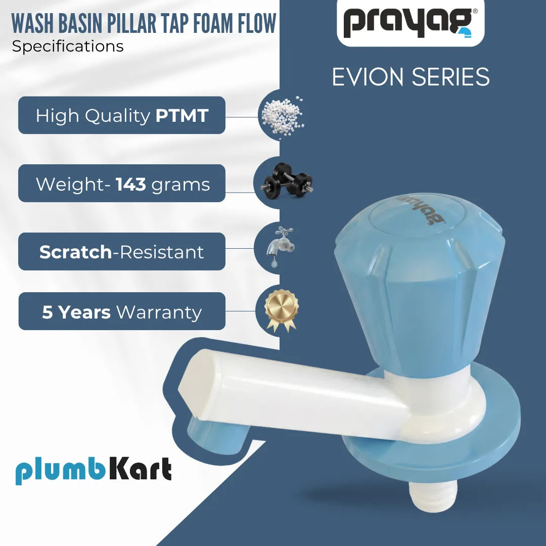 Wash Basin Pillar Tap Foam Flow Blue Color - By Prayag