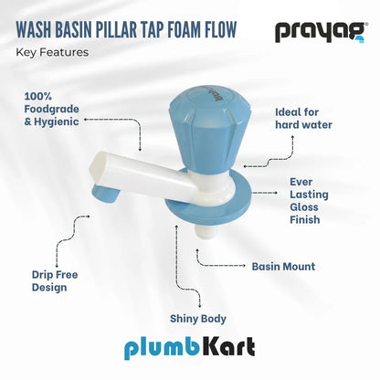 Wash Basin Pillar Tap Foam Flow Blue Color - By Prayag