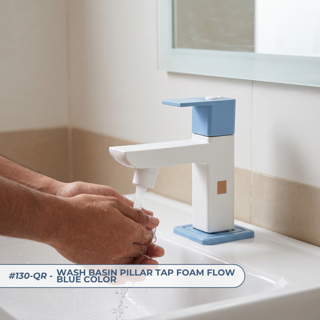 Wash Basin Pillar Tap Foam Flow Blue Colour - By Prayag