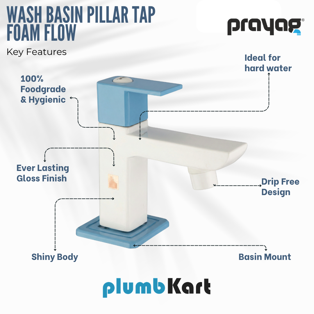 Wash Basin Pillar Tap Foam Flow Blue Colour - By Prayag