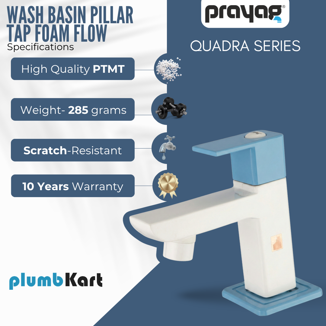 Wash Basin Pillar Tap Foam Flow Blue Color - By Prayag