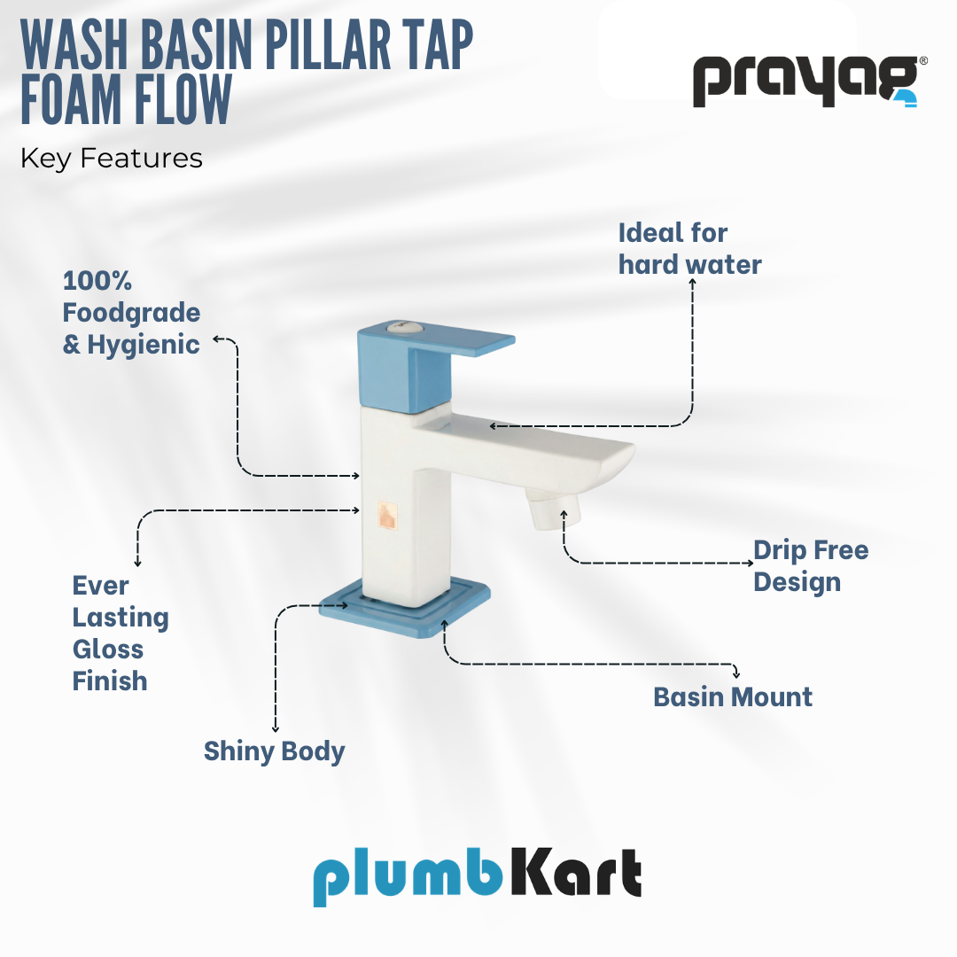 Wash Basin Pillar Tap Foam Flow Blue Color - By Prayag