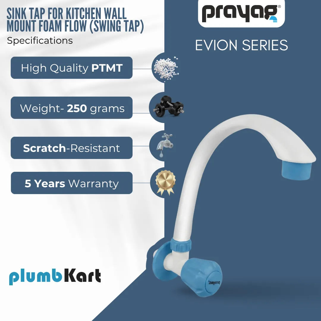 Sink Tap for Kitchen Wall Mount Foam Flow (Swing Tap) Blue Color - By Prayag