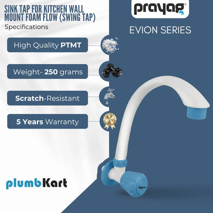 Sink Tap for Kitchen Wall Mount Foam Flow (Swing Tap) Blue Color - By Prayag