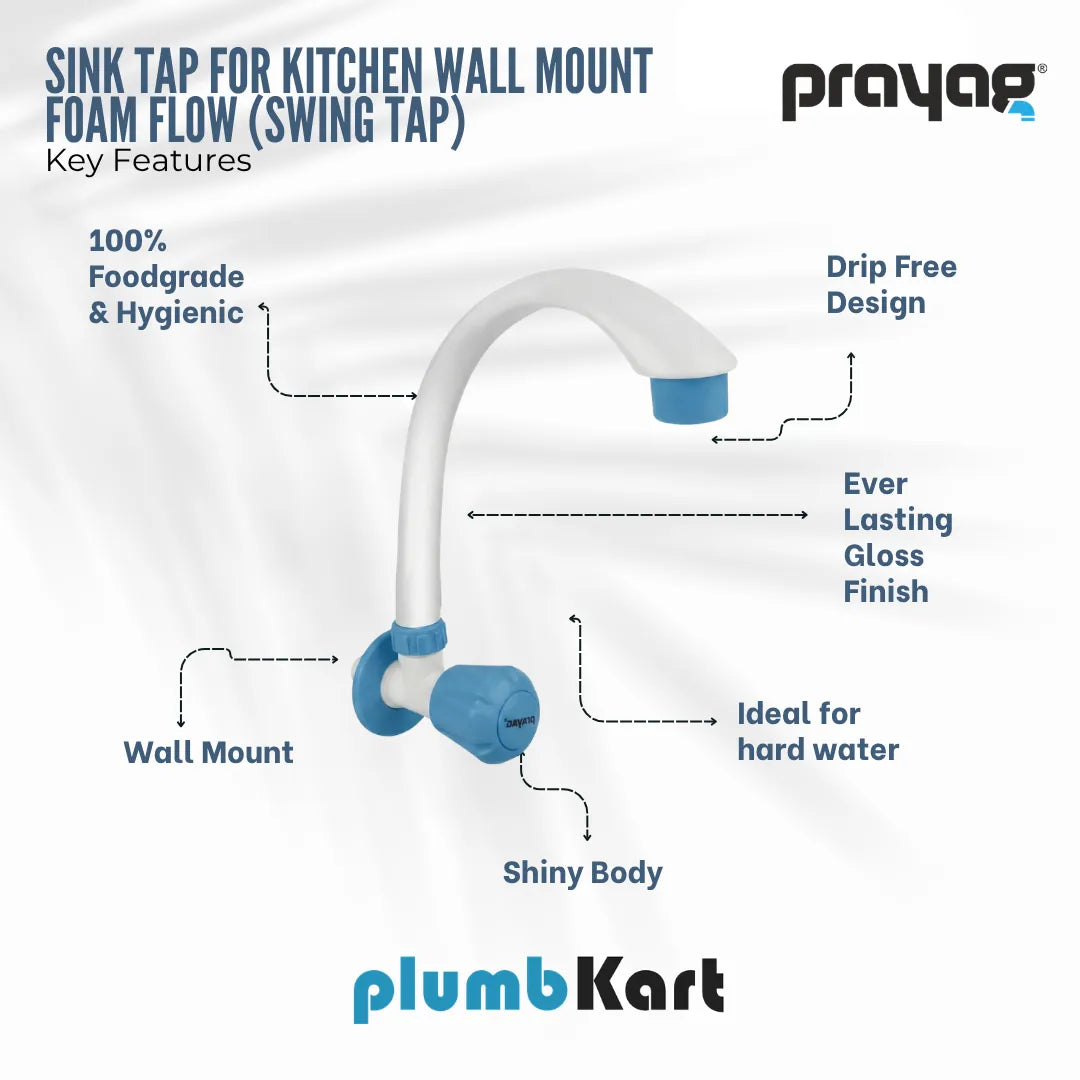 Sink Tap for Kitchen Wall Mount Foam Flow (Swing Tap) Blue Color - By Prayag
