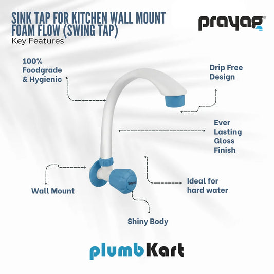 Sink Tap for Kitchen Wall Mount Foam Flow (Swing Tap) Blue Color - By Prayag