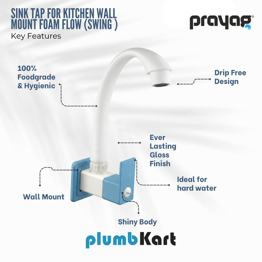 Sink Tap for Kitchen Wall Mount Foam Flow (Swing Tap) Blue Color - By Prayag
