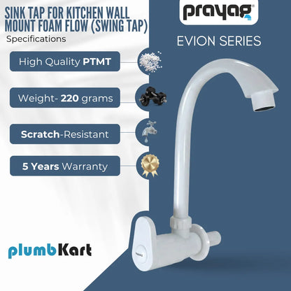 Sink Tap for Kitchen Wall Mount Foam Flow (Swing Tap)  - By Prayag