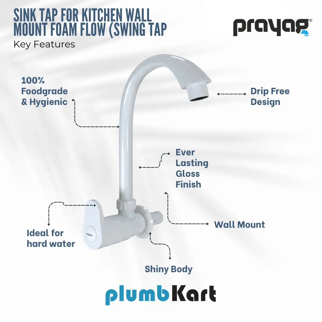 Sink Tap for Kitchen Wall Mount Foam Flow (Swing Tap)  - By Prayag