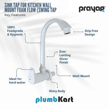 Sink Tap for Kitchen Wall Mount Foam Flow (Swing Tap)  - By Prayag