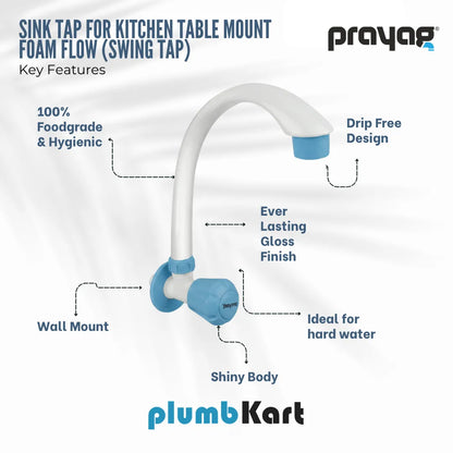 Sink Tap for Kitchen Table Mount Foam Flow (Swing Tap) Blue Color - By Prayag