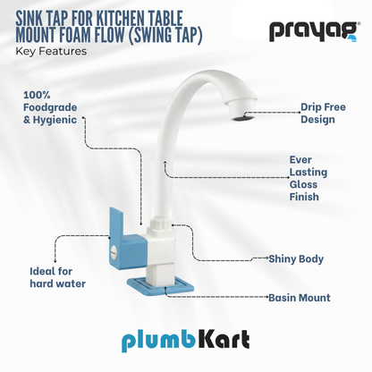 Sink Tap for Kitchen Table Mount Foam Flow (Swing Tap) Blue Colour - By Prayag