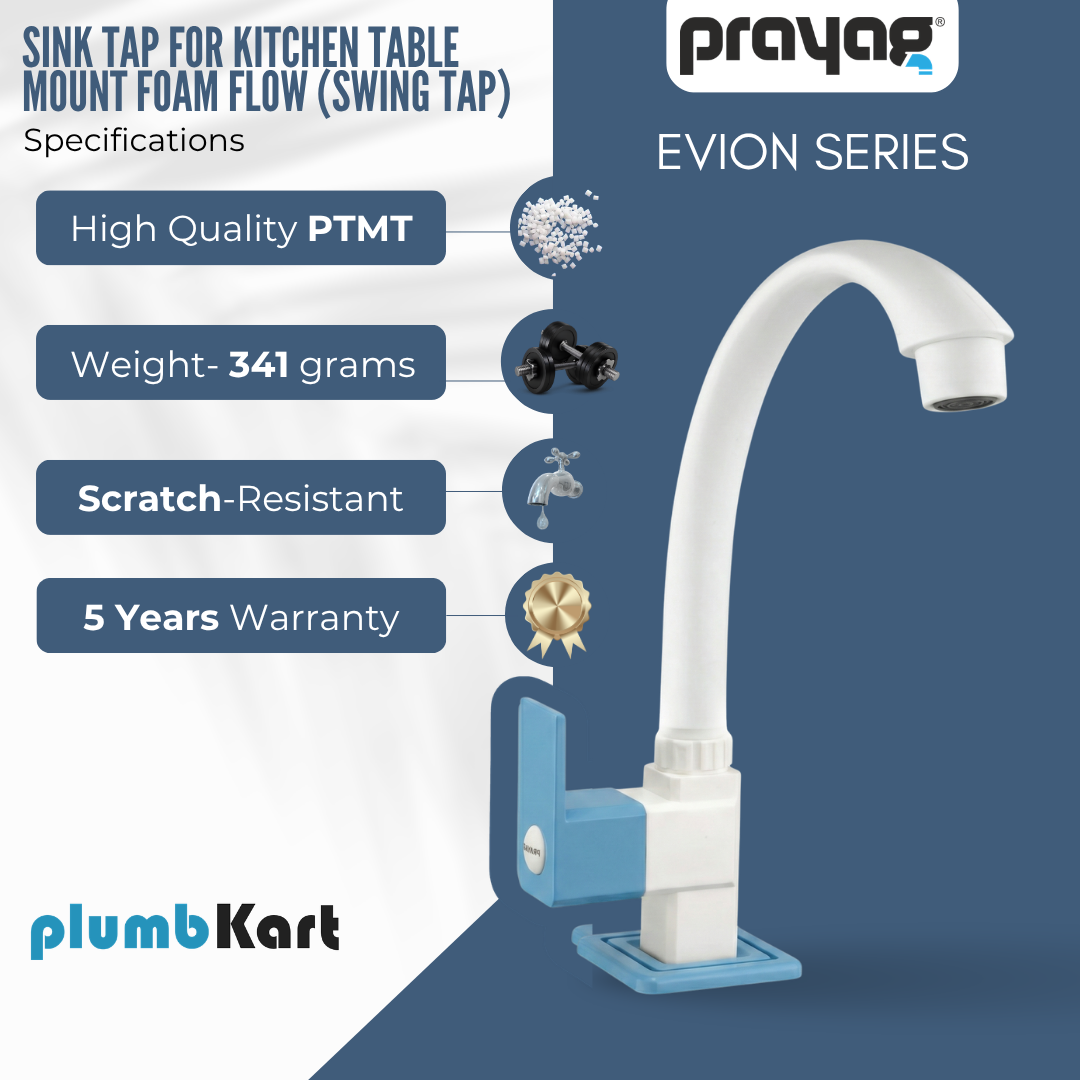Sink Tap for Kitchen Table Mount Foam Flow (Swing Tap) Blue Color - By Prayag