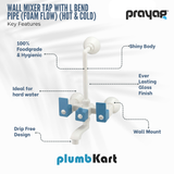 Wall Mixer Tap with L Bend Pipe (Foam Flow) (Hot & Cold) Blue Colour - By Prayag