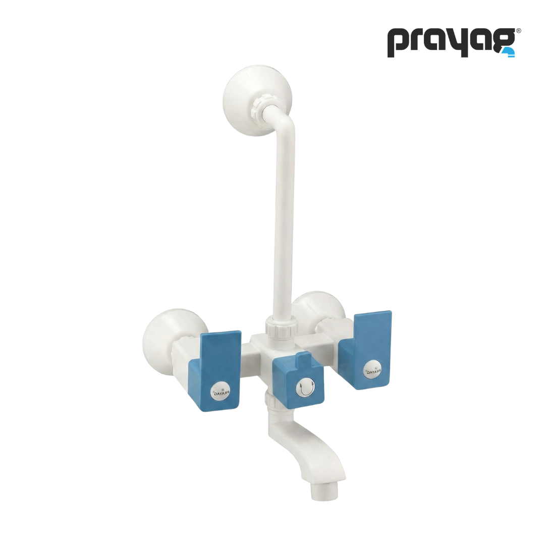 Wall Mixer Tap with L Bend Pipe (Foam Flow) (Hot & Cold) Blue Color - By Prayag