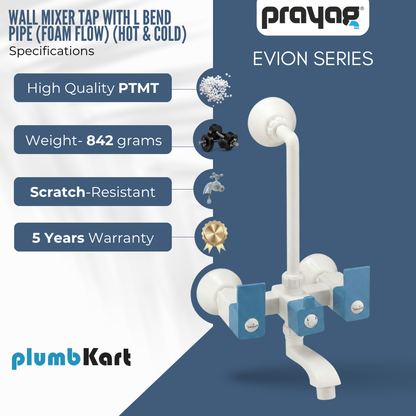 Wall Mixer Tap with L Bend Pipe (Foam Flow) (Hot & Cold) Blue Color - By Prayag