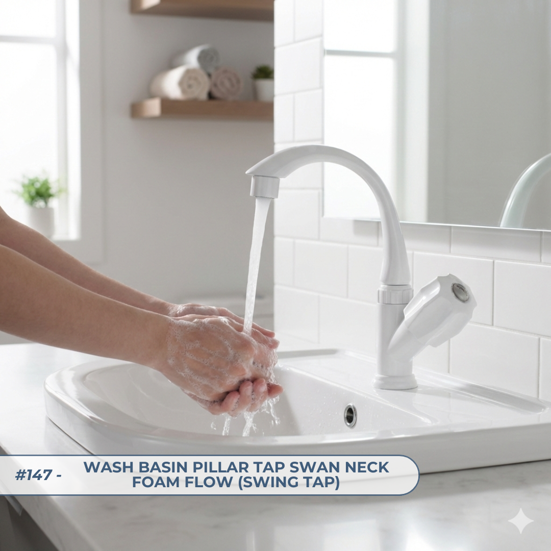 Wash Basin Pillar Tap Swan Neck Foam Flow (Swing Tap) Basin Mount - By Prayag