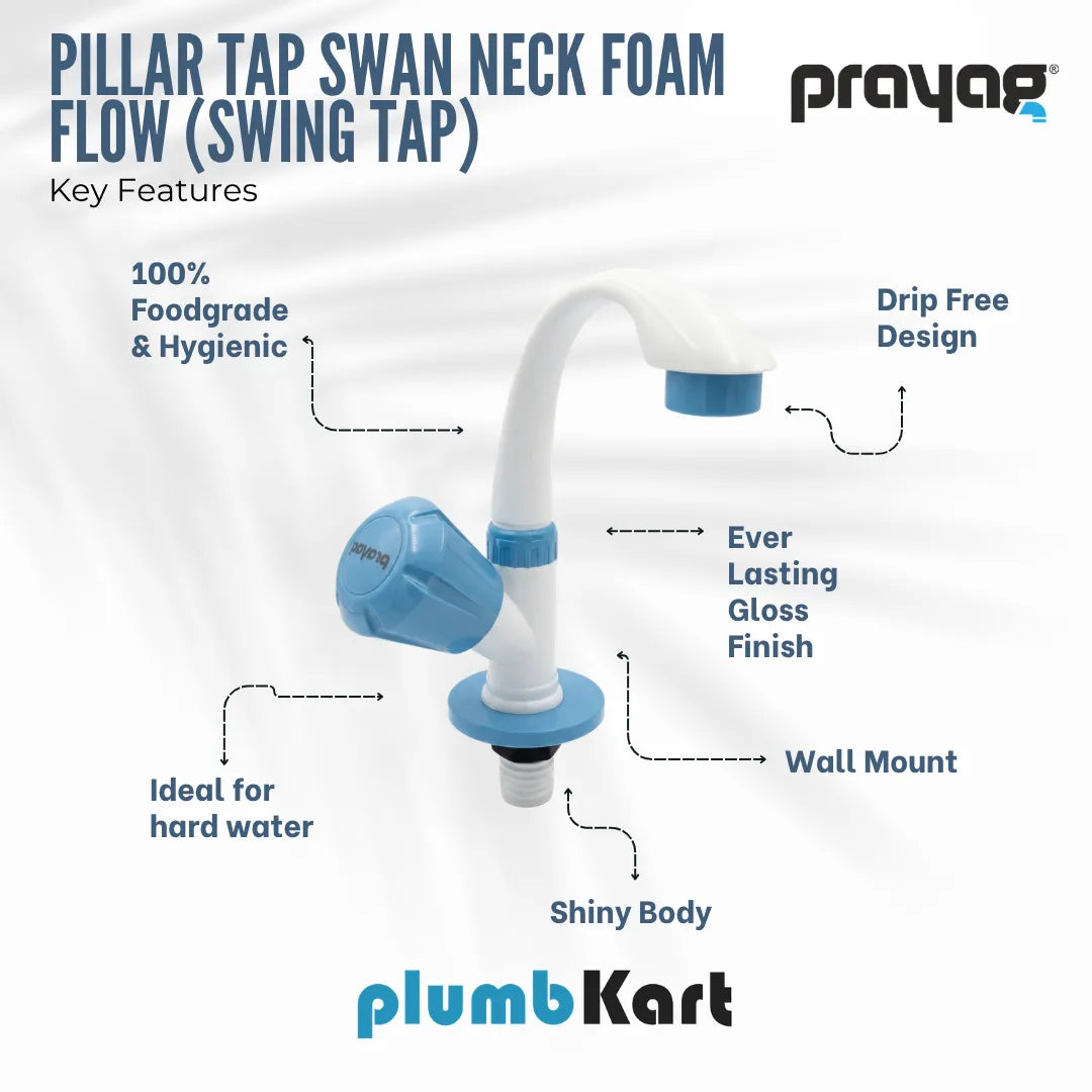Pillar Tap Swan Neck Foam Flow (Swing Tap) Blue Color - By Prayag