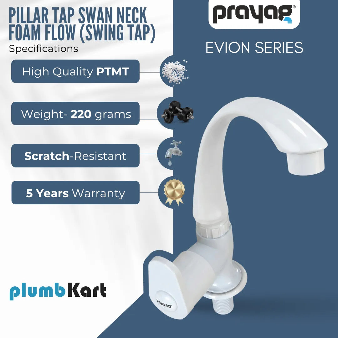 Pillar Tap Swan Neck Foam Flow (Swing Tap)  - By Prayag
