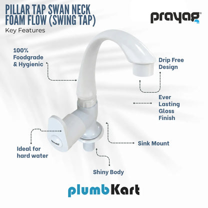 Pillar Tap Swan Neck Foam Flow (Swing Tap)  - By Prayag