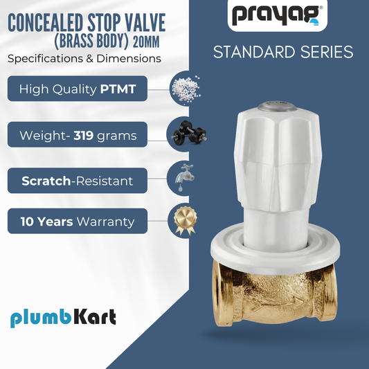 Concealed Stop Valve with Brass Body 20mm - By Prayag