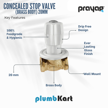 Concealed Stop Valve with Brass Body 20mm - By Prayag