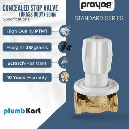 Concealed Stop Valve with Brass Body 20mm - By Prayag