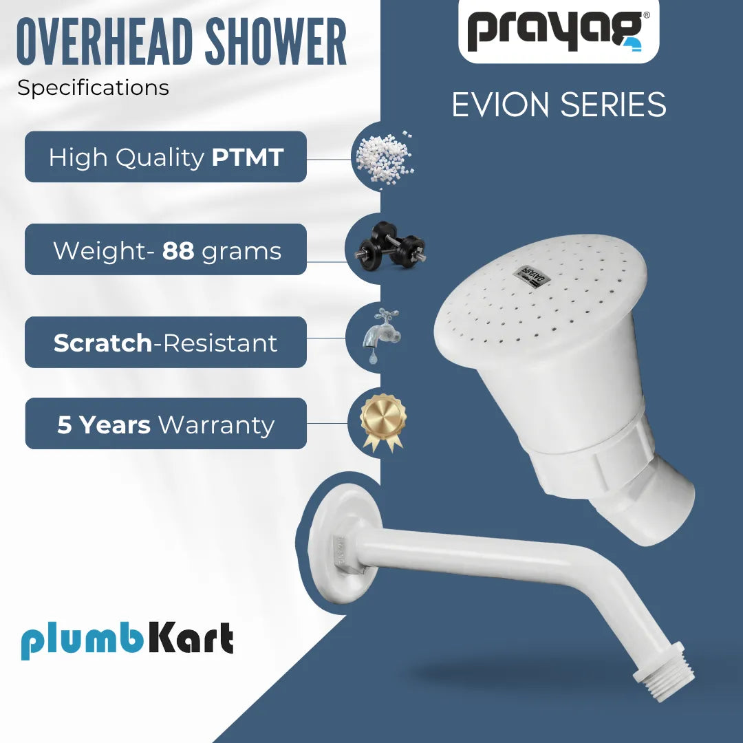 Overhead Shower 15mm + Shower Arm 225mm - By Prayag
