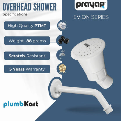 Overhead Shower 15mm + Shower Arm 225mm - By Prayag