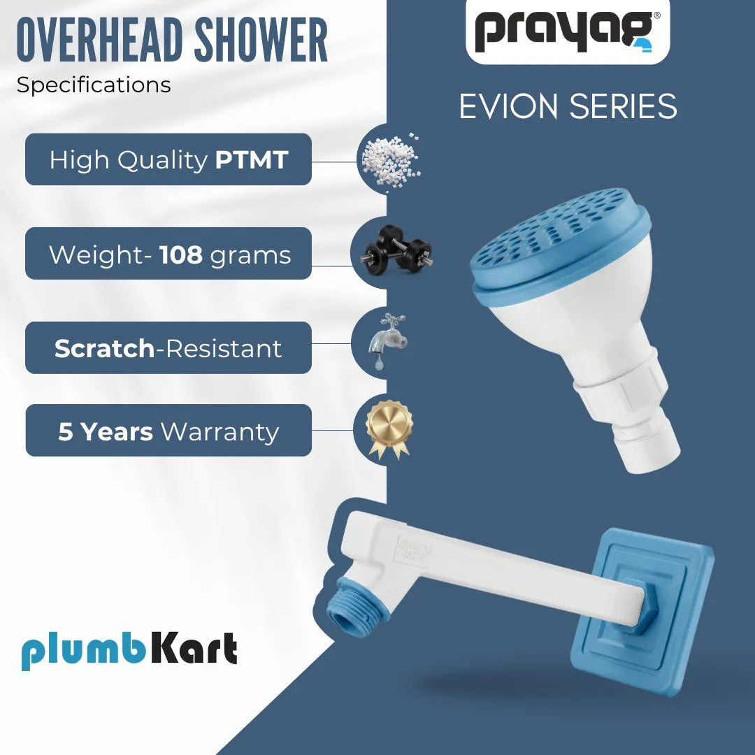 Overhead Shower 75mm + Shower Arm 225mm - By Prayag