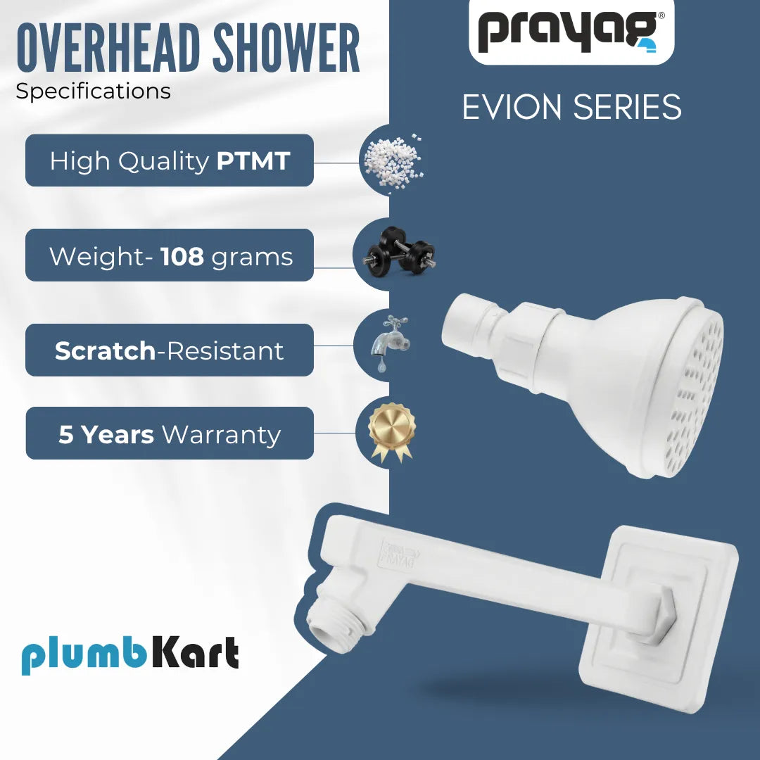 Overhead Shower 75mm + Shower Arm 225mm - By Prayag