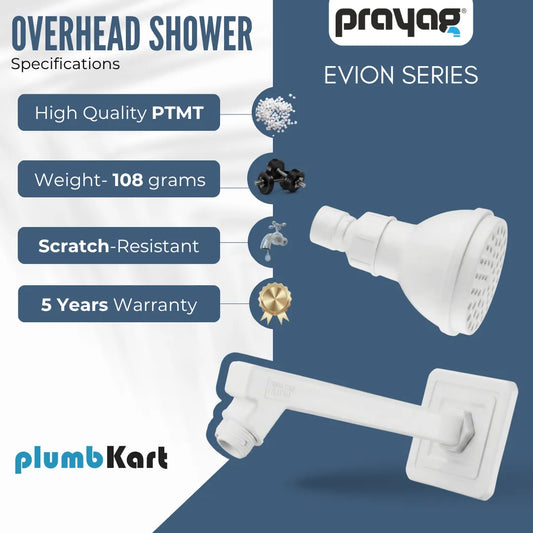 Overhead Shower 75mm + Shower Arm 225mm - By Prayag