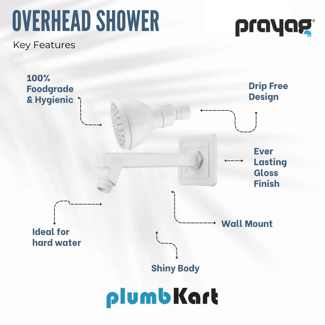 Overhead Shower 15mm + Shower Arm 225mm - By Prayag