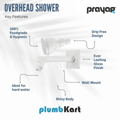 Overhead Shower 15mm + Shower Arm 225mm - By Prayag